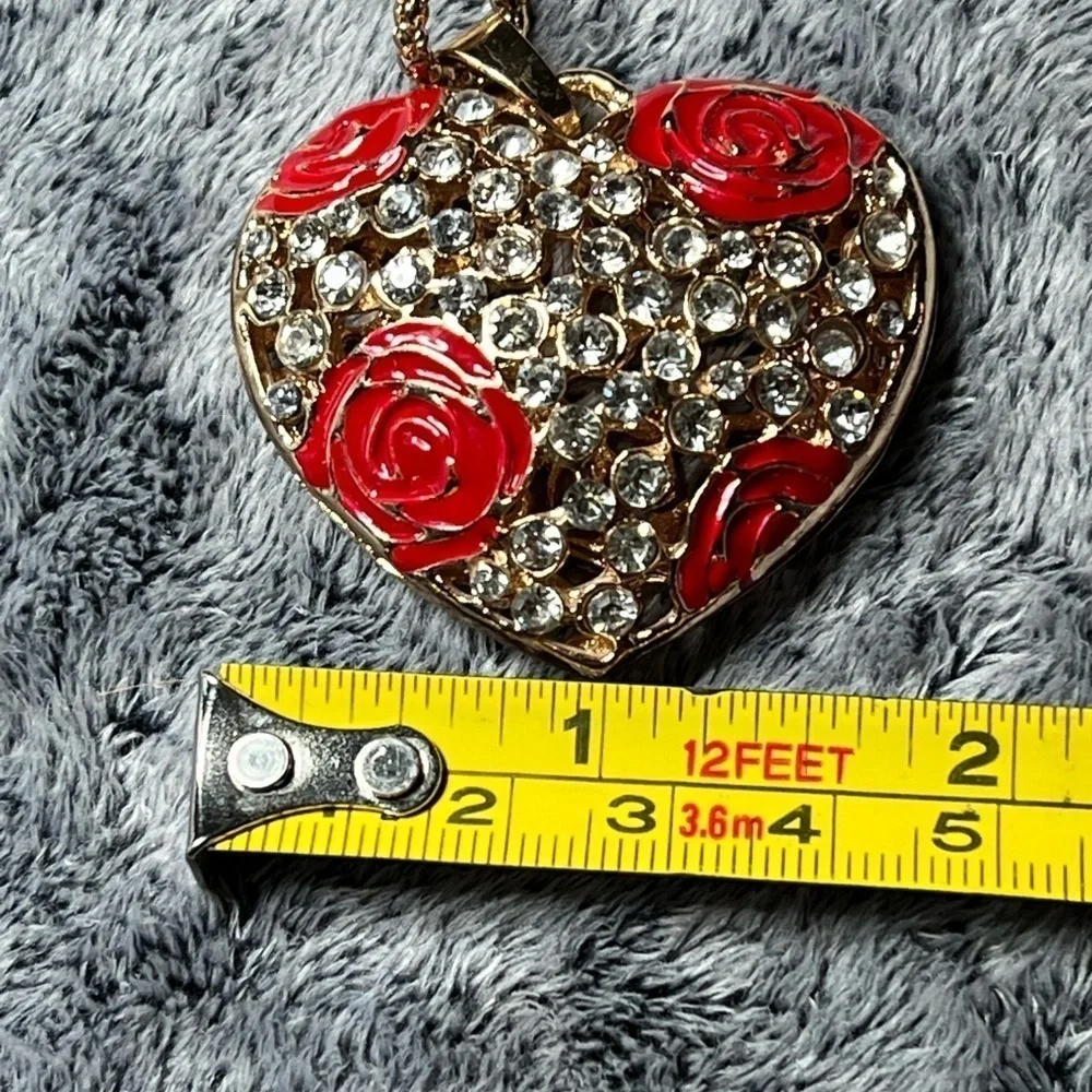 Betsey Johnson Rhinestone Rose Heart Necklace
